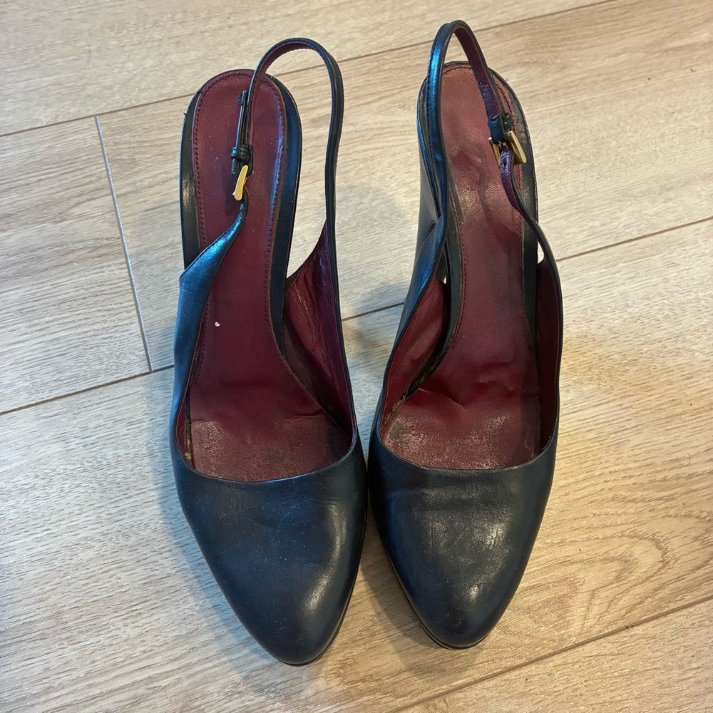 Prada Vintage Leather Women’s Slingback Platform Pumps Heels Black Size 39/9 US - Picture 5 of 12